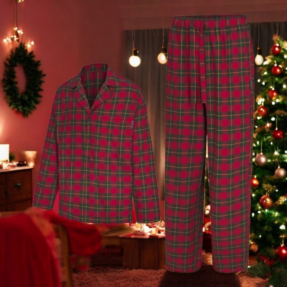 Savage X Fenty Men's Flannel Feels Sleep 2-Piece Set - Red Cognac Plaid SZ XXL - Picture 1 of 11